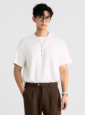 夏季新款莫代尔轻奢纯色简约休闲短袖T恤男重磅棉内搭圆领打底衫t