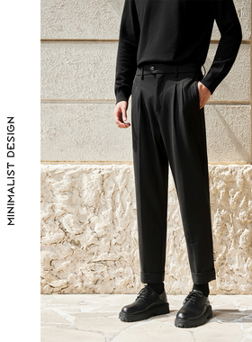 ONE秋冬新款男士毛呢裤直筒休闲裤加绒保暖显瘦抗皱免烫九分裤