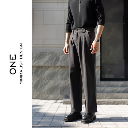 秋冬新款时尚老钱风高级感男士毛呢裤直筒休闲裤加绒保暖免烫长裤