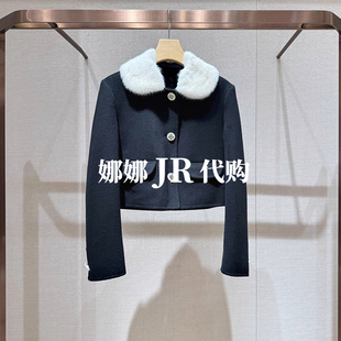 毛呢外套女XRJ6W01D 水貂毛翻领拼接单排扣长袖 JR专柜正品 2025冬季