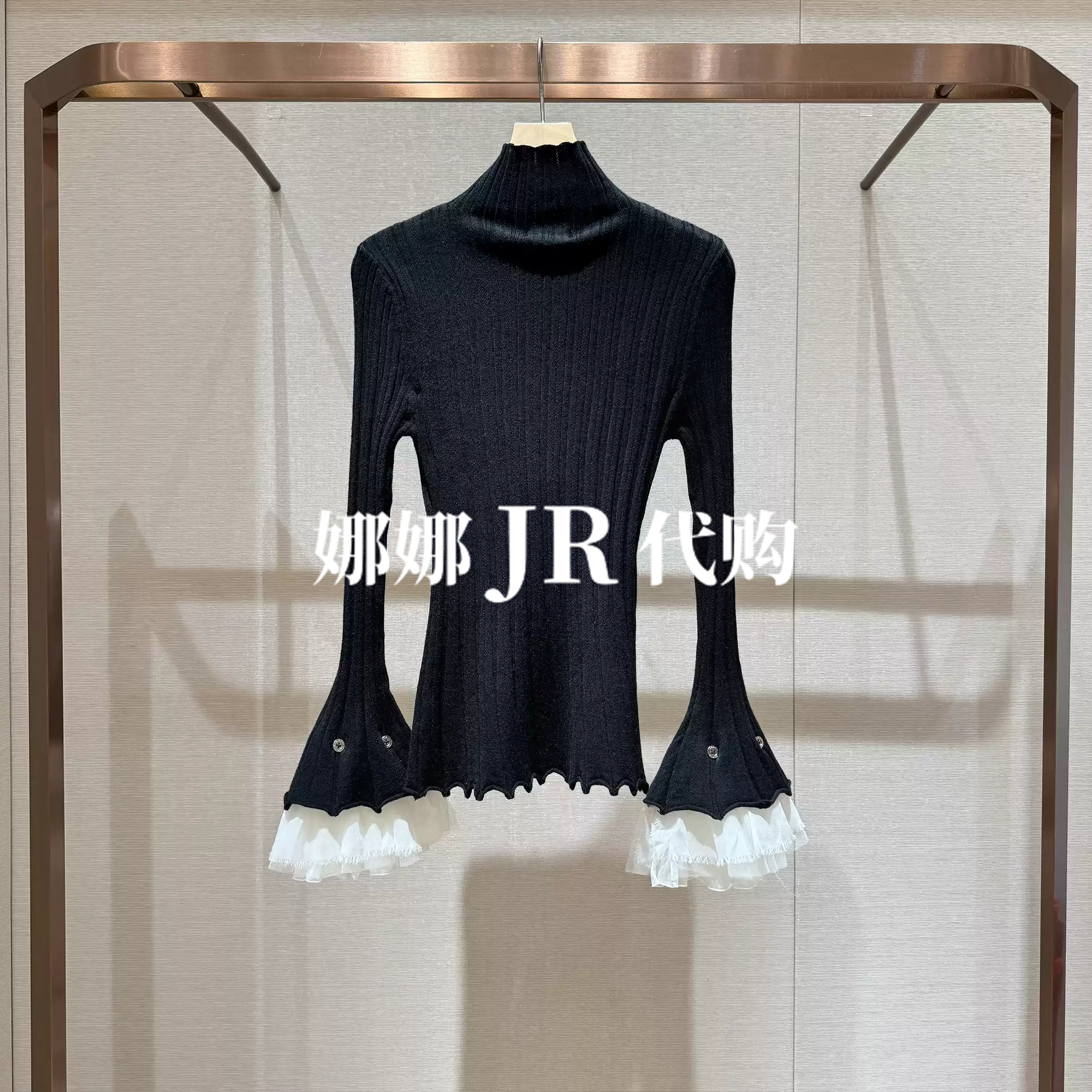 JR2025冬宫延袖高领荷叶边针织衫