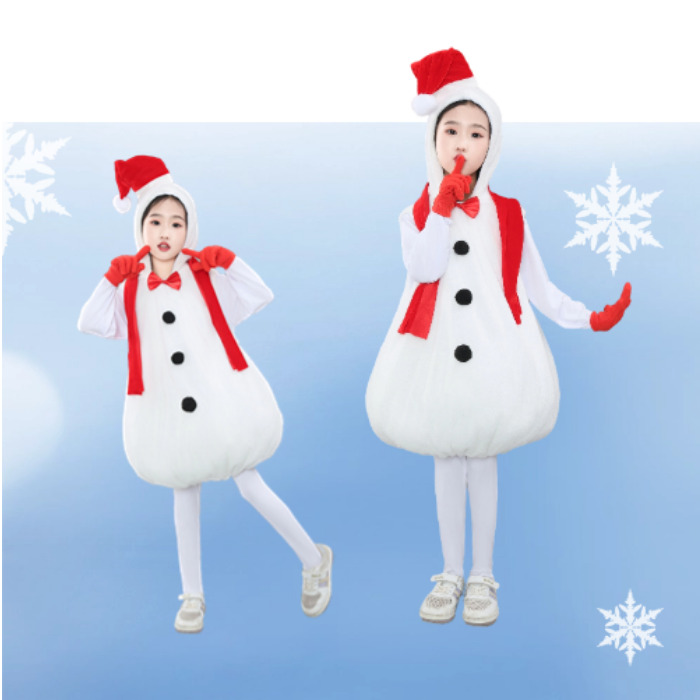 儿童圣诞雪人演出服凸肚雪人表演元旦雪娃娃表演服雪孩子雪宝可爱