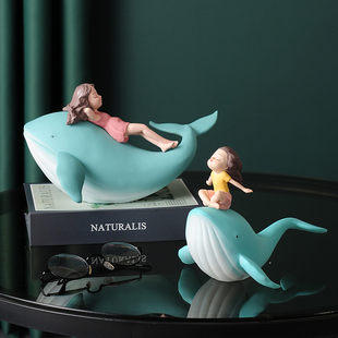 现代治愈系小物件幸福感创意鲸鱼女孩摆件房间书柜海豚家居装 饰品