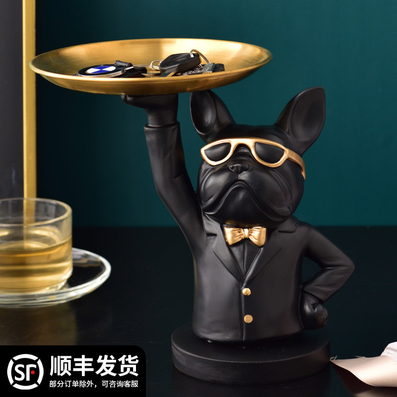现代简约个性创意玄关摆件放钥匙收纳托盘装饰狗客厅轻奢北欧家用