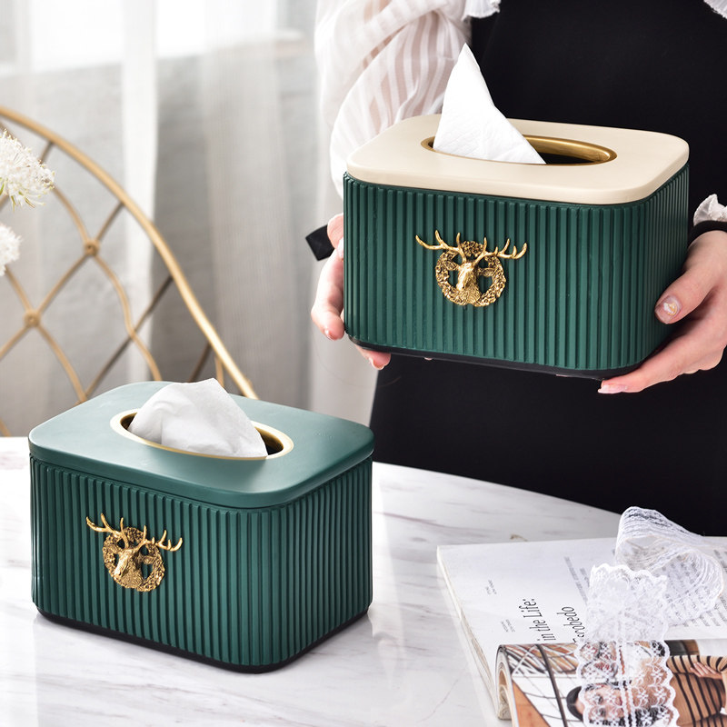 美式奢华家居客厅茶几厅收纳纸巾盒创意金鹿简约轻奢风装饰抽纸盒