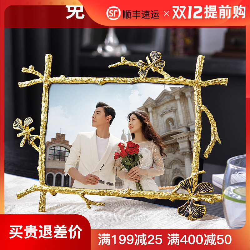 欧式金色创意相框摆台摆件婚纱照照片像框架支架金属复古6 7 10寸