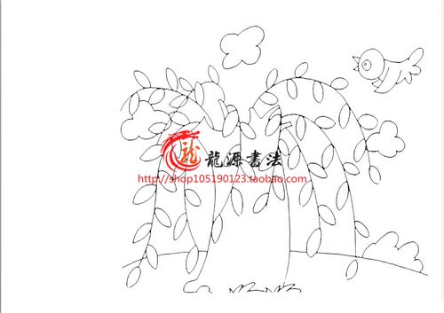 A3、A4、8k春天古诗配画咏柳word手工涂色模板手抄报电子小报