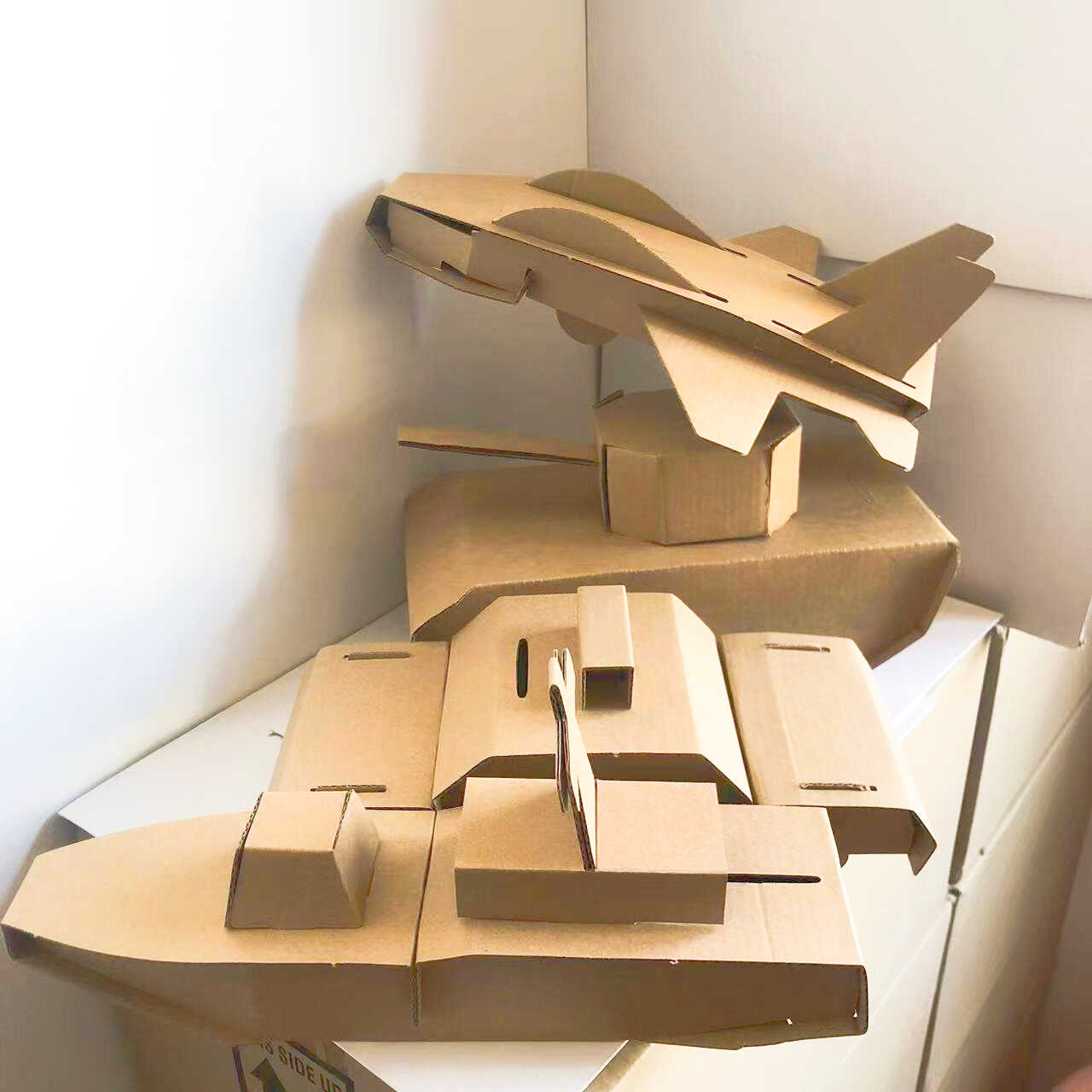 儿童diy手工制作材料坦克飞机轮船汽车纸箱拼装国庆幼儿园区角板