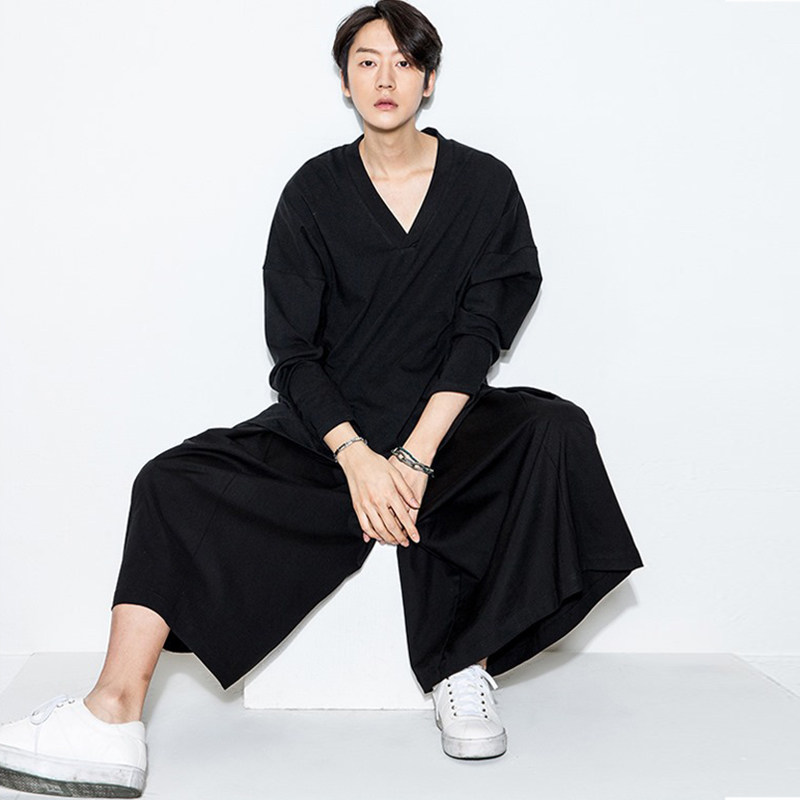 男士九分裤大码松紧腰带水桶裤宽松大码韩版男装裙裤夏季透气休闲