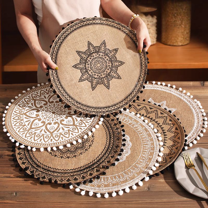 毛球黄麻编波西米亚隔热垫子防油