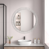 轻奢浴室镜子挂墙式 饰镜艺术镜卫生间打孔化妆镜 化妆镜壁挂圆形装
