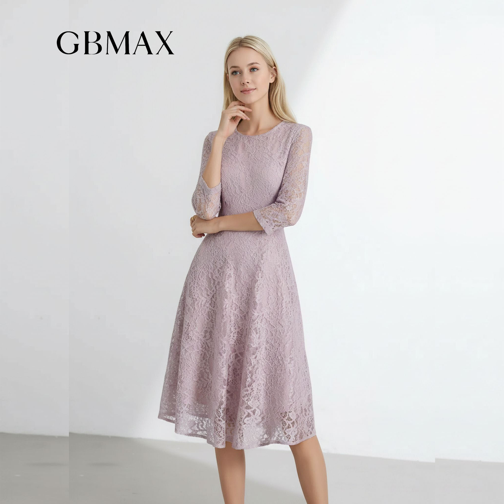 GBMAX紫色优雅蕾丝连衣裙女2026夏季新款正式场合中长款收腰裙子