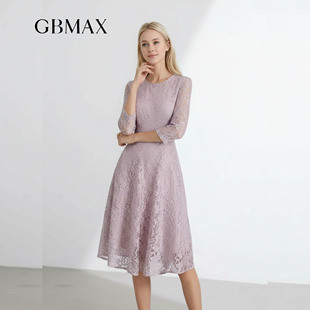 GBMAX紫色优雅蕾丝连衣裙女2026夏季新款正式场合中长款收腰裙子
