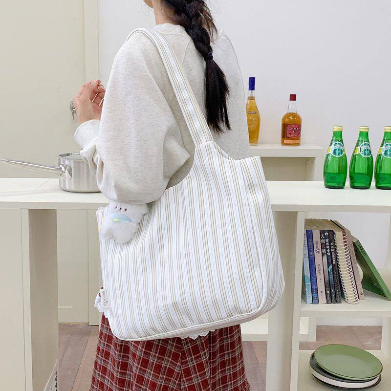 ins小清新格子2025夏季新款慵懒尼龙包托特单肩通勤百搭仙女包包