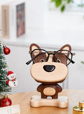 【成品】实木眼镜收纳架桌面手机支架摆件创意可爱卡通送朋友礼物
