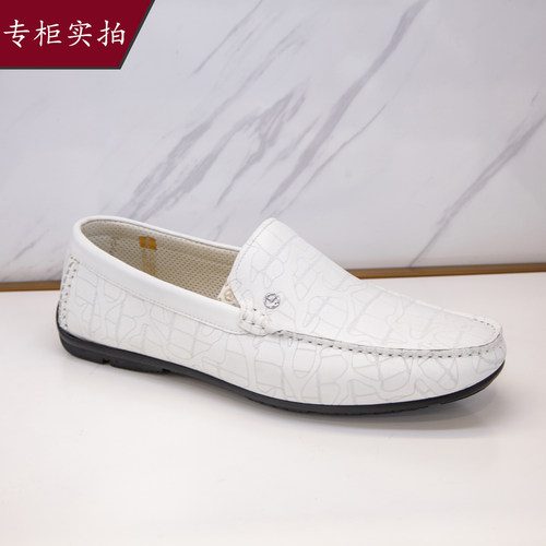金利来男士牛皮鳄纹一脚蹬乐福鞋