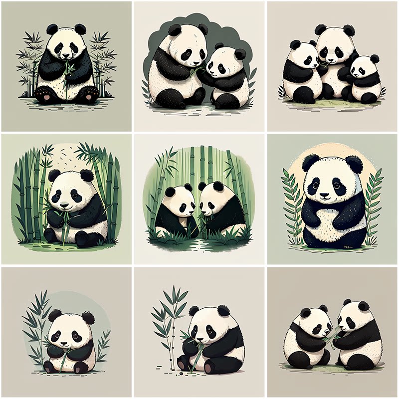可商用熊猫竹子元素文创周边卡片贺卡明信片插画插图海报设计素材