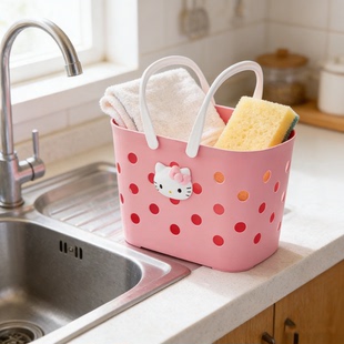 可爱粉色手提篮浴室洗澡篮杂物收纳篮少女心购物篮家用厨房塑料