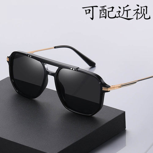 偏光多边形黑框男大框墨镜近视