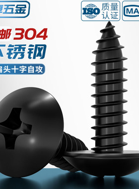 国标黑色304不锈钢十字大扁头自攻螺丝钉蘑菇头镀黑锌M3M4M5MM6mm