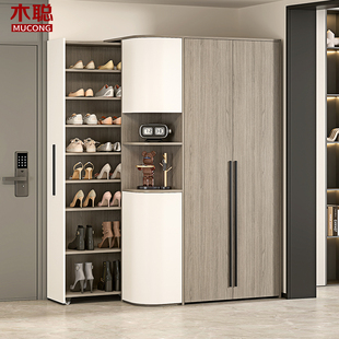 简约圆弧抽拉伸缩鞋 柜一体靠墙入户玄关门厅柜家政收纳储物柜4N78