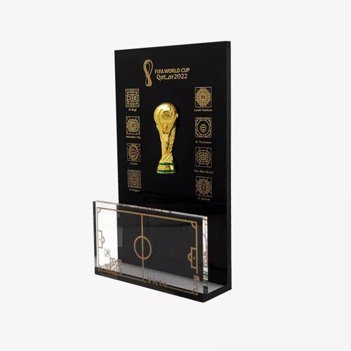 2022年卡塔尔世界杯金杯系列纪念品金杯有机玻璃名片座