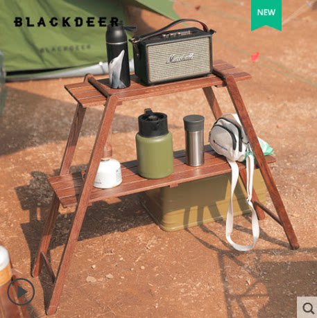 BLACKDEER黑鹿露营置物架便携折叠桌多层橡木厨房餐具食物架子