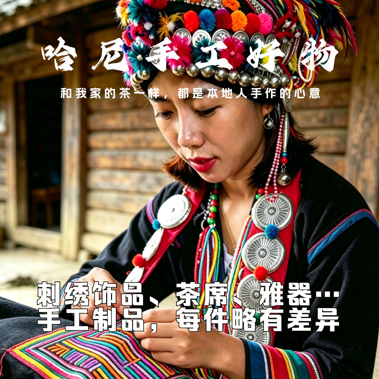 云南哈尼传统手作手工刺绣茶席竹编茶具银饰民族服饰日常实用好物