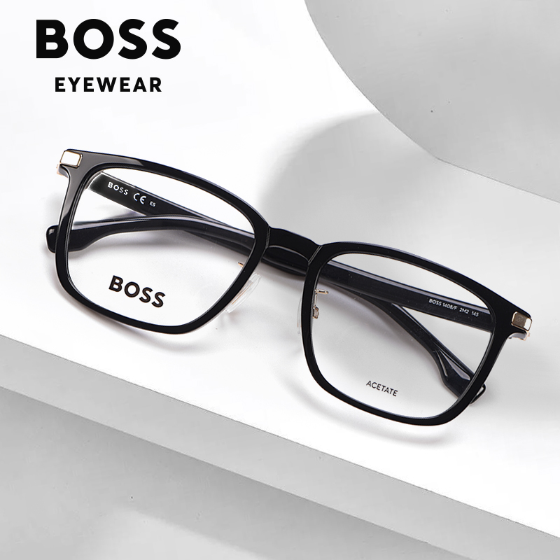HUGO BOSS高档近视眼镜小脸型男板材全框黑色方框复古镜框1408/F