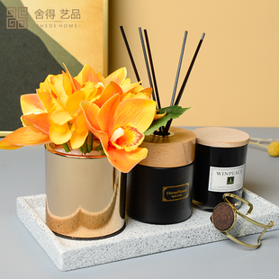 简约现代酒店公寓民宿样板房卫生间软装饰品仿真花香薰蜡烛组合37
