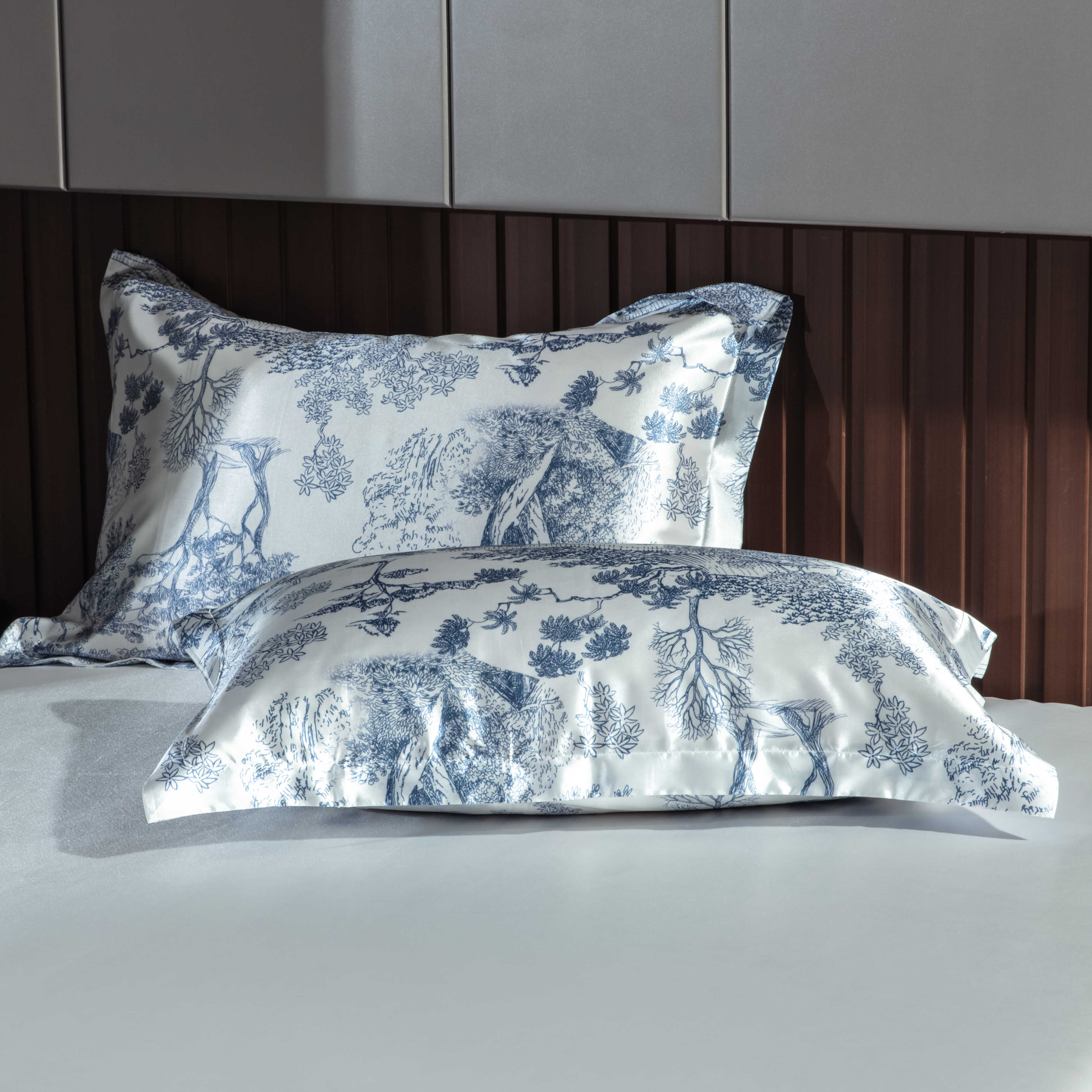 30姆米印花真丝枕套丝绸冰丝单人枕套桑蚕丝枕芯套48x74cm一对装