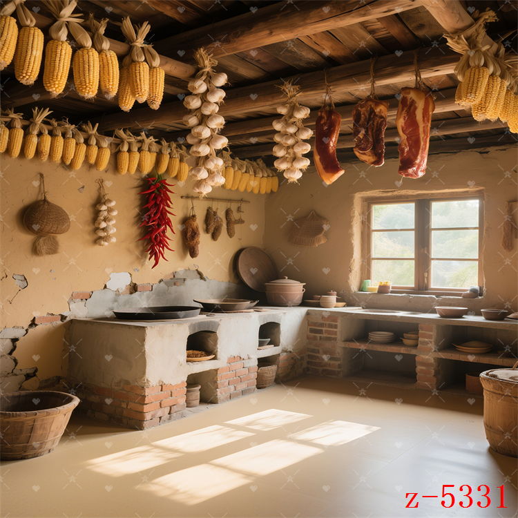 新款网红主播直播背景布怀旧农村