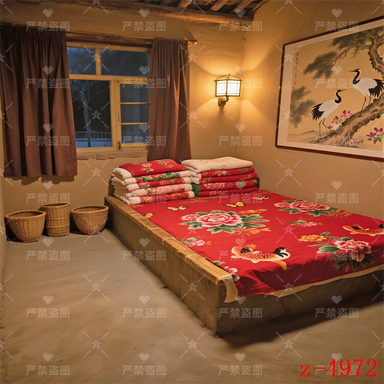 网红主播直播背景布农村室内农家院土墙夜景晚上主播直播间背景墙