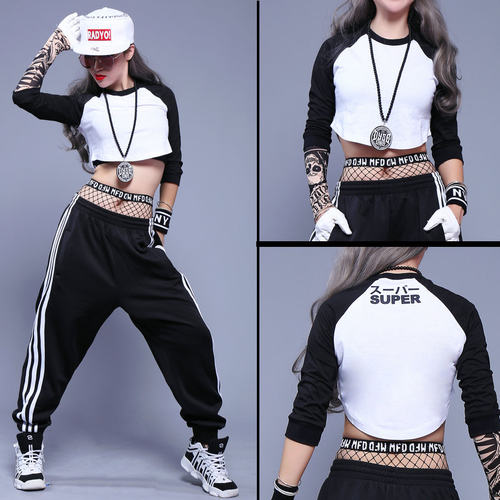 时尚短袖露脐嘻哈团队练功爵士舞