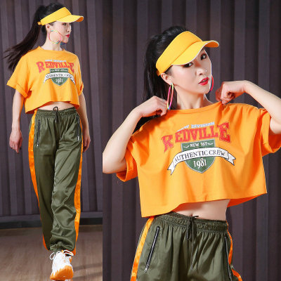 橙色露脐上衣爵士舞穿搭