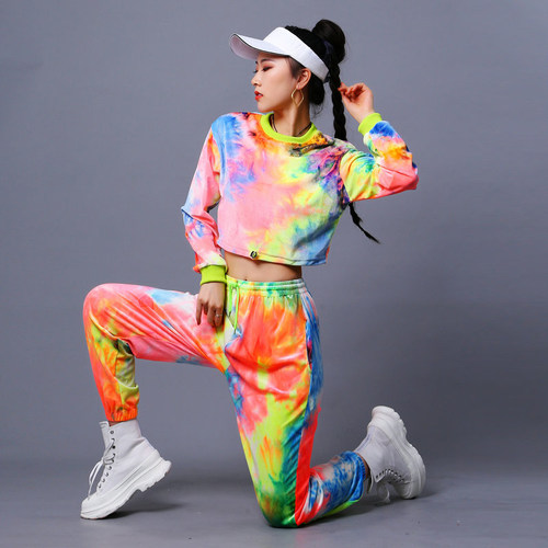 扎染jazz裤子学生年会女团演出服嘻哈街舞套装爵士舞服装跳舞休闲 - 封面