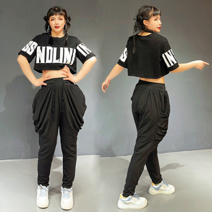 夏季休闲宽松小脚哈伦裤靴裤黑色薄款jazz裤子韩版女团风演出服装