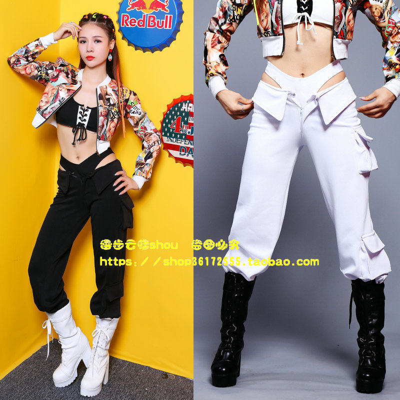 夜店新款嘻哈女歌手低腰工装裤子酒吧gogo舞蹈队ds演出服露臀长裤