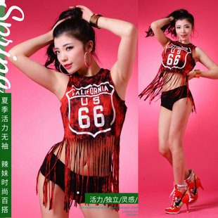 y2k辣妹欧美jazz上衣爵士舞服装 露脐跳舞表演女团练习室流苏背心