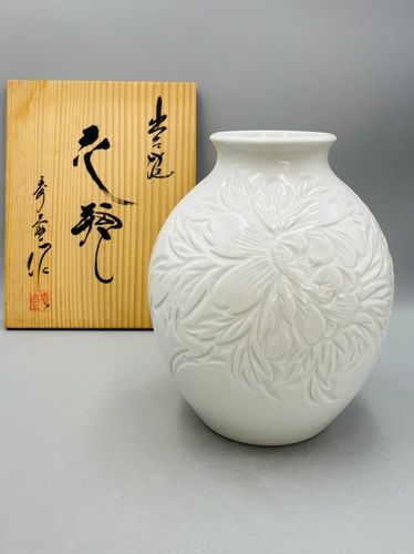 B515，日本回流出石烧白瓷花瓶｜带原木盒
