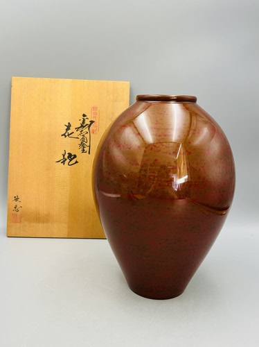 B382，日本回流回流漆器｜绯斑木胎大花罐 带原盒