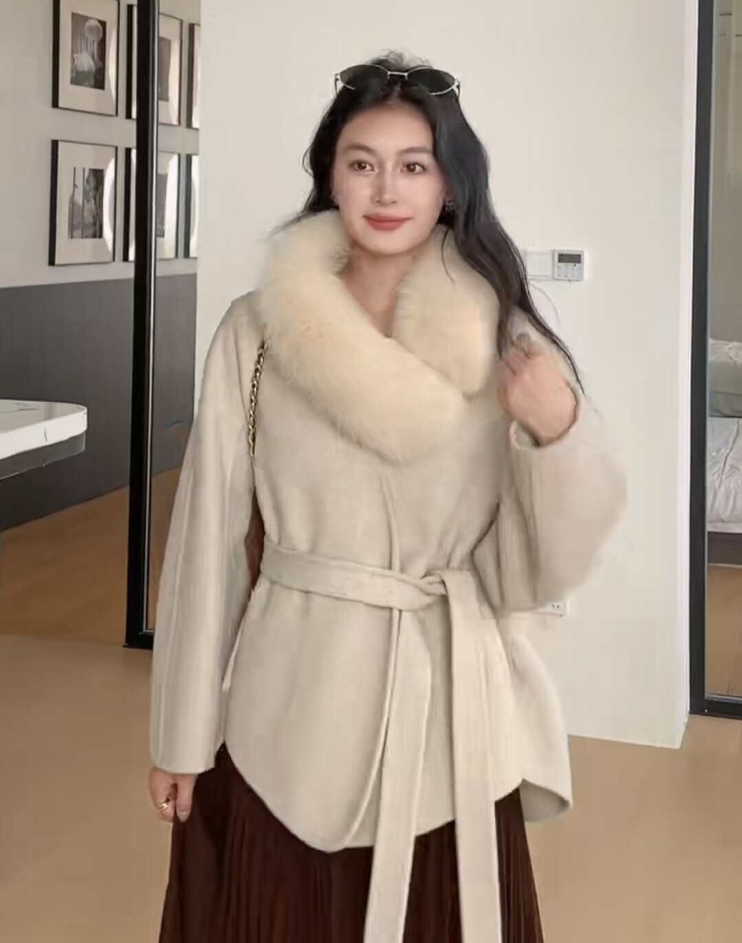 女中长款羊毛外套2025秋冬显毛呢外套
