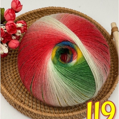 新款进口段染羊毛线炫彩色魔球彩虹段染线超大分量段染羊毛蕾丝线