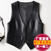 海宁真皮马甲女2025秋冬新款 坎肩背心 绵羊皮V领复古皮衣外穿无袖