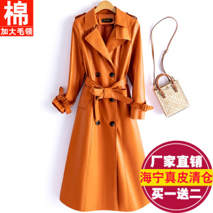 外套 过膝加棉风衣绵羊皮大毛领修身 2025秋冬新款 真皮皮衣女中长款