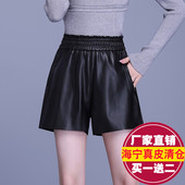 女绵羊皮短裤 2025秋新款 松紧高腰宽松a字阔腿裤 真皮皮裤 外穿靴裤
