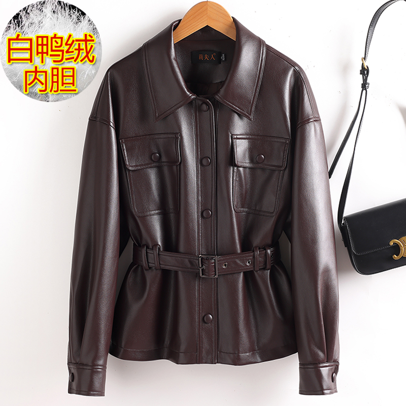 宋佳同款真皮羽绒服外套女短款