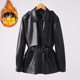 真皮皮衣羽绒服外套女中长款 系带收腰绵羊皮风衣复古风机车皮夹克