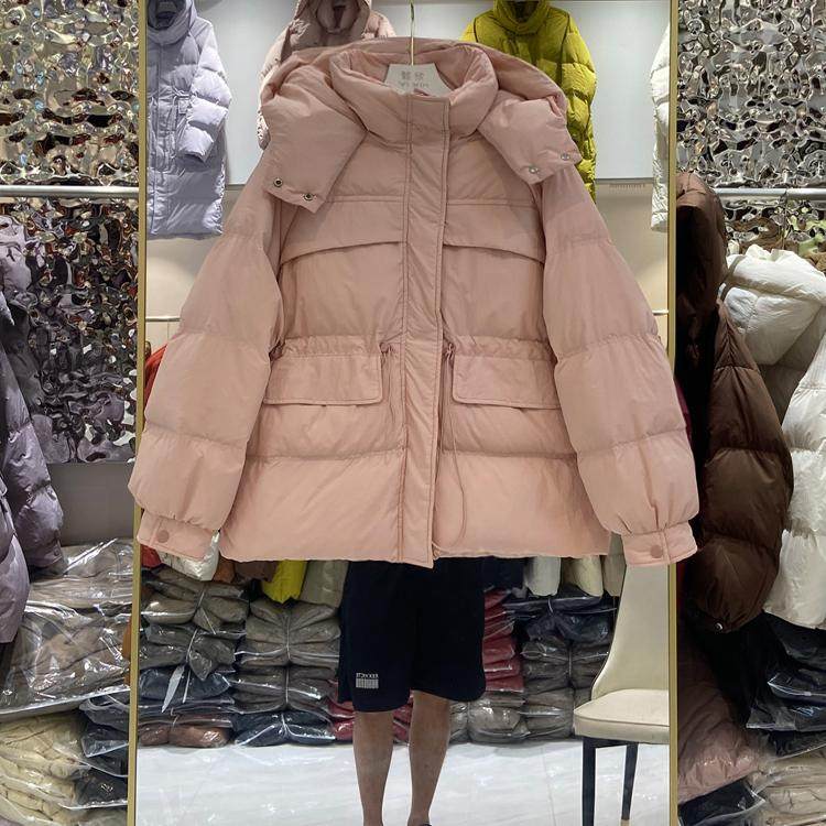 2024冬季新款加厚羽绒服女连帽短款韩版宽松收腰白鸭绒小个子外套