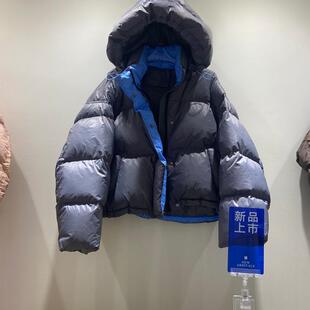 2024新款撞色加厚羽绒服女面包服连帽短款韩版宽松龟背帽子脱卸潮